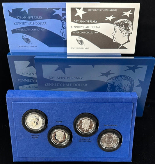 2014 50th Anniversary Kennedy Half Dollar Silver Coin Collection 4 Piece Set OGP