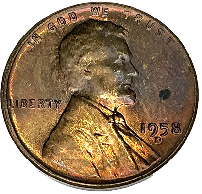 1958 D - Lincoln Wheat Cent - BU (Roll End Toning) Exact GEM Coin Shown