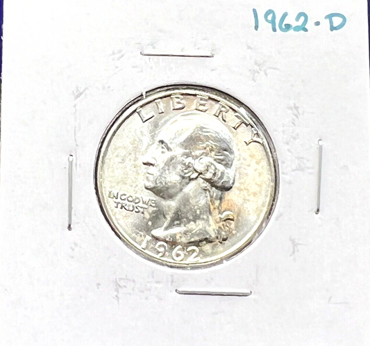1962-D Washington Quarter 90% Silver 25c Super Shiny White  Coin