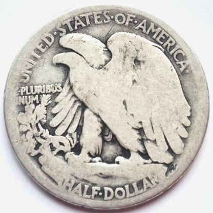 1916D Walking Liberty 90% Silver Half Dollar First Yr Obv Mint Mark Better Date