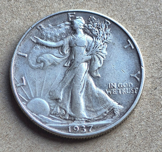 1937-D Walking Liberty Half Dollar 90% Silver XF-AU Circulated Features 50C