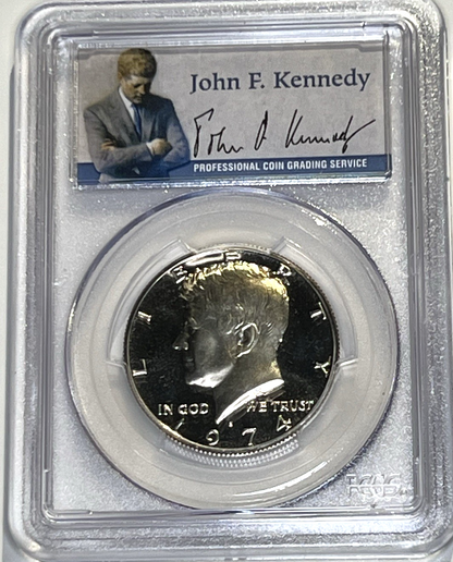 1974-S Kennedy Half Dollar Proof PCGS PR69DCAM John Kennedy JFK Label Signature