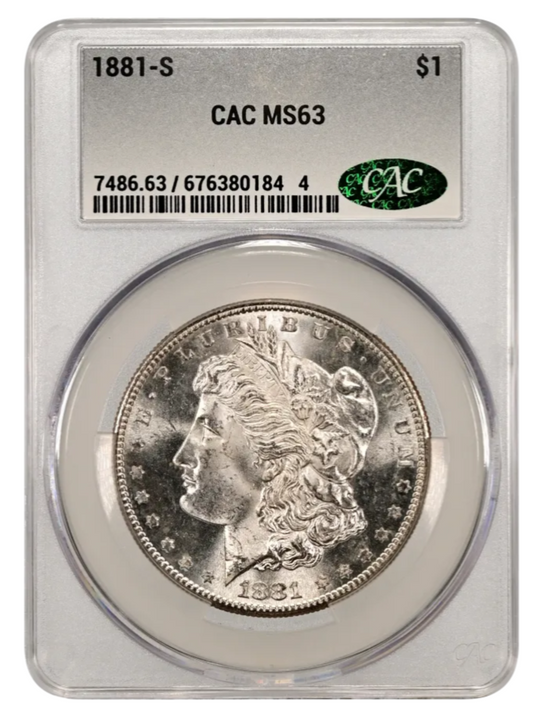 1881-S Morgan Silver Dollar New CAC Holder MS62 Semi-Mirror Appears Under Graded