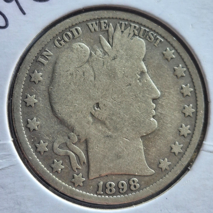 1898 Barber Half Dollar 90% Silver 50C Circulated Condition Partial Motto