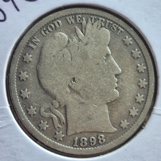 1898 Barber Half Dollar 90% Silver 50C Circulated Condition Partial Motto