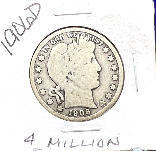 1906 D  Barber Half Dollar 90% Silver 50c Coin Great Details