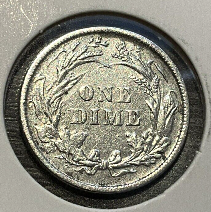 1897 Barber 90% Silver Dime  Old Coin Flip Writing and Information Semi Key Date