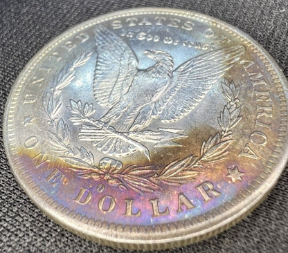 1883 O Morgan Dollar Silver MS $1 Gold & Blue Steel Tone Coin Obverse DIE CRACK