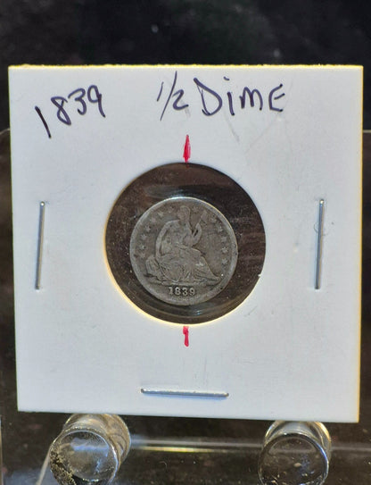 💰1839-P Seated Liberty Half Dime Rotated Error G-VG Features Type 3 90% Silver