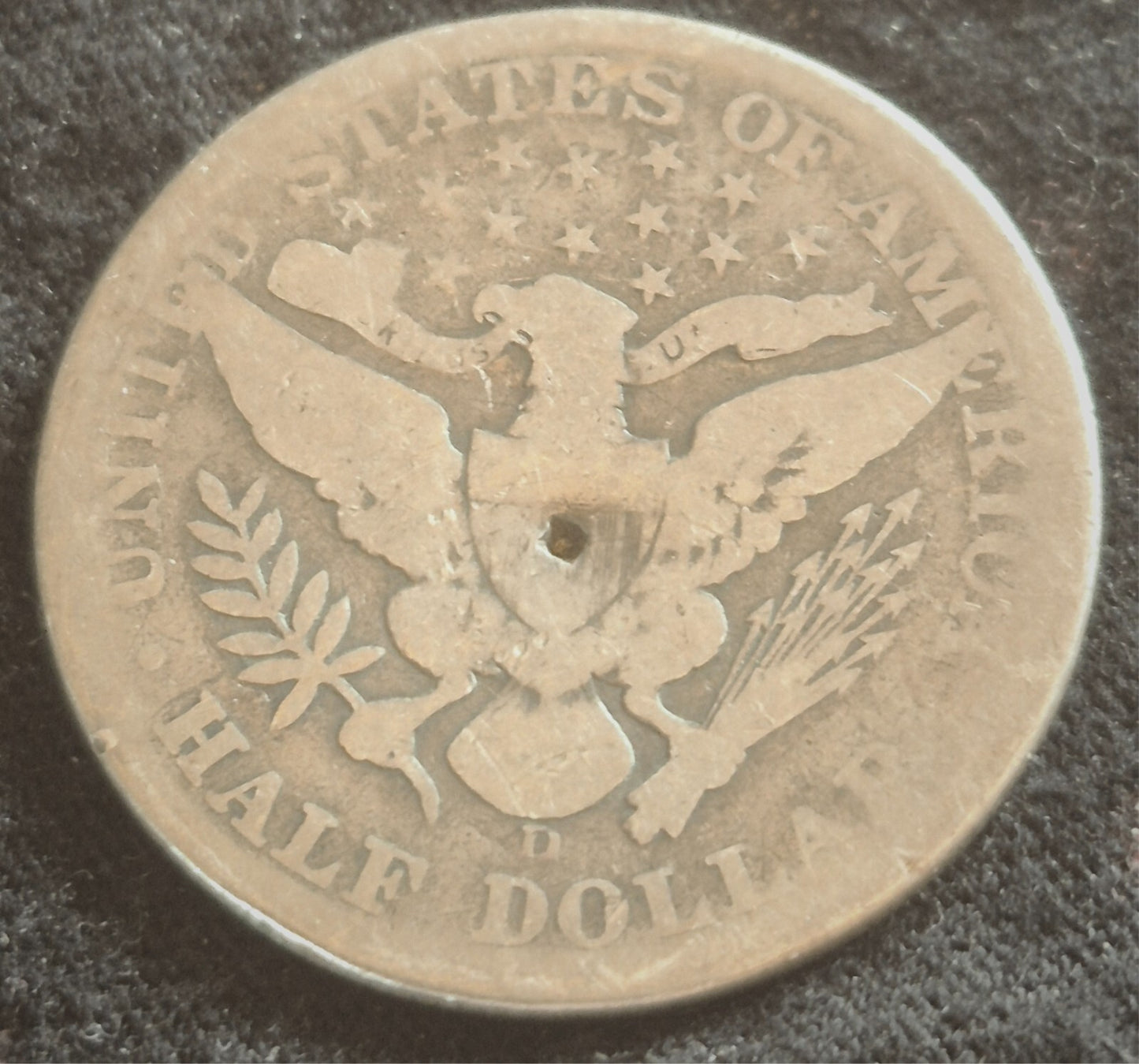 1908 Barber Half Dollar 90% Silver 50C Circulated Nice Condition Hole On Reverse