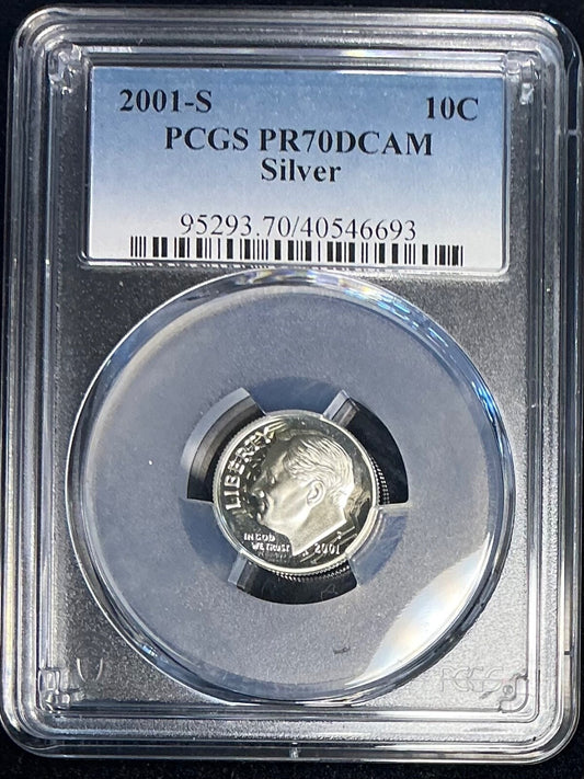 2001 S 10c Silver Roosevelt Dime PCGS PR70DCAM Bright White Sharp Coin
