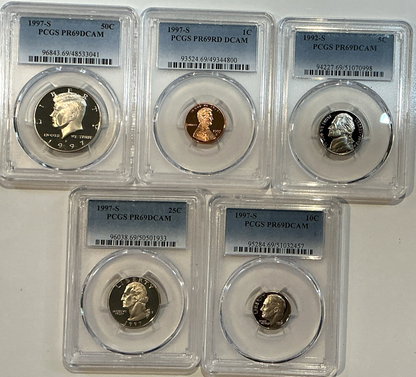 1997-S 5 Proof Set Date 5 Coin Newly Graded PCGS PR69 DCAM Perfect Gift