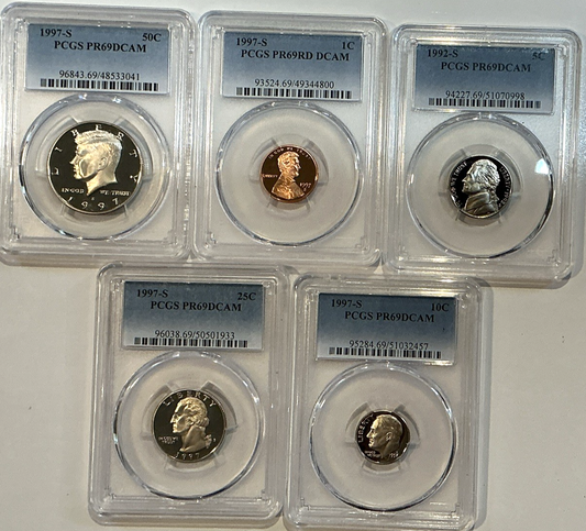 1997-S 5 Proof Set Date 5 Coin Newly Graded PCGS PR69 DCAM Perfect Gift