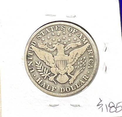 1915 D  Barber Half Dollar 90% Silver 50c Coin Great Details