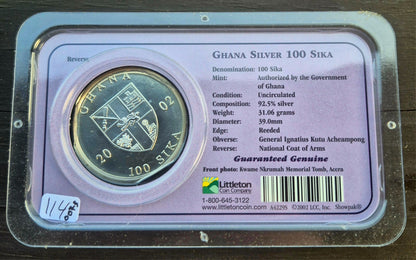 2002 GHANA SILVER 100 SIKA COIN UNCIRCULATED 92.5 % SILVER