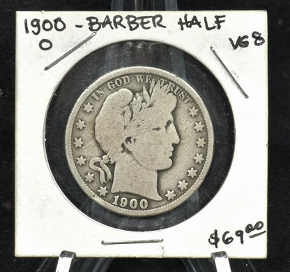 1900 O Barber Half Dollar 90% Silver 50C Very Good Condition Full Rim Part Motto