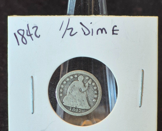 💰1842-P Seated Liberty Half Dime Good Type III Stars on the Obverse 90% Silver
