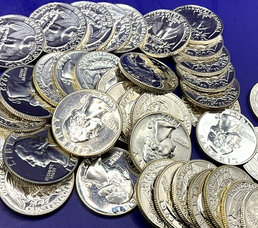 🔥 1962 P GEM BU Washington 90% Silver Quarter US Treasury From OBW Roll Coin