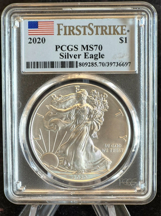 2020 $1 American Silver Eagle 1oz PCGS Graded a Perfect MS70 First Strike