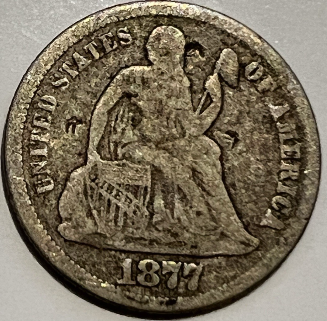 ✅  1877 Liberty Seated Dime 90% Silver F+ 2000 Survival Estimated