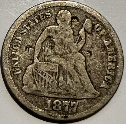 ✅  1877 Liberty Seated Dime 90% Silver F+ 2000 Survival Estimated