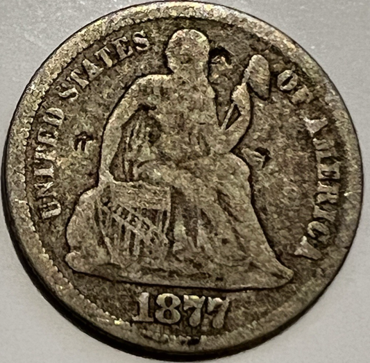 ✅  1877 Liberty Seated Dime 90% Silver F+ 2000 Survival Estimated