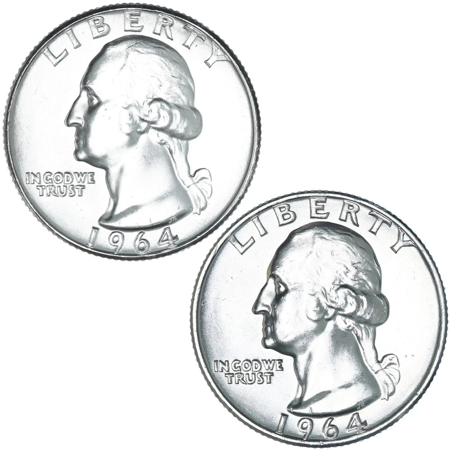 1964 P & D  Washington 90% SILVER Uncirculated 2 Quarter Set  BU Coins