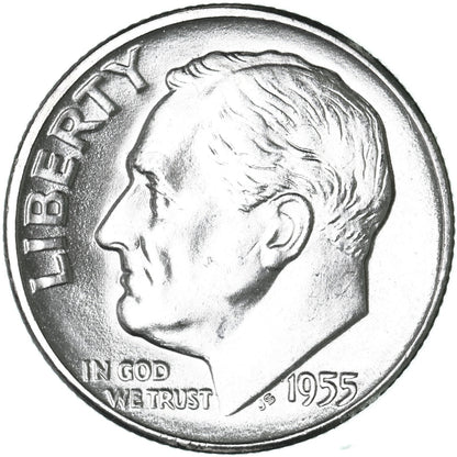 ✅ GEM BU 1955-S Roosevelt Dime 90% Silver UNCIRCULATED 10c Coin From OBW Roll