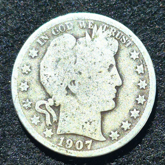 1907 D Barber Half Dollar 90% Silver 50C Circulated Condition