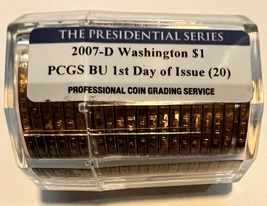 💰2007-D FDOI PCGS Graded BU $1 ROLL Washington Presidential Series First Day
