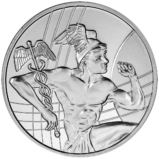 1 Troy oz - 31.1 gm - Sunshine Winged Mercury  .999 Silver Round Eagle Reverse