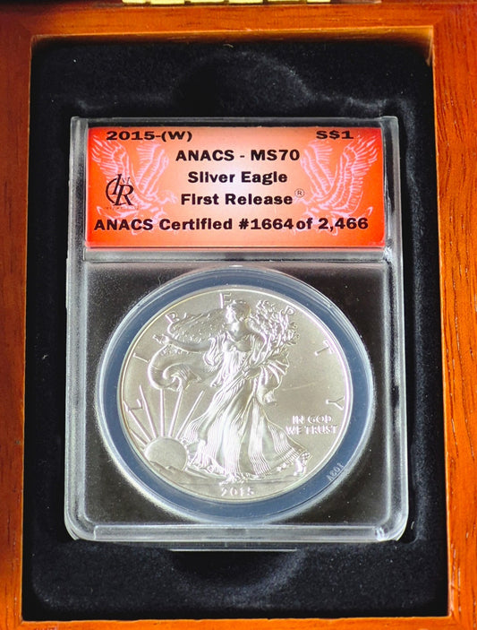 2015 W American Silver Eagle Dollar $1 ANACS MS70 First Release #1664/2466 W/Box