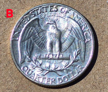 (2)1950P GEM BU Washington End Coins OBW US Treas 90% Silver Quarter TONER ALERT