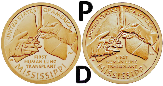 Set of 2 - P & D - 2023 Mississippi American Innovation $1 Coins From Mint Rolls