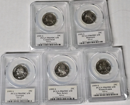 1999 S Silver State Quarter Set PCGS PR69DCAM Delaware Georgia NJ Pennsylvania