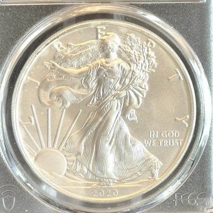 2020 S American Silver Eagle 1oz $1 PCGS MS70 1st Day Emergency Issue M.Reagan