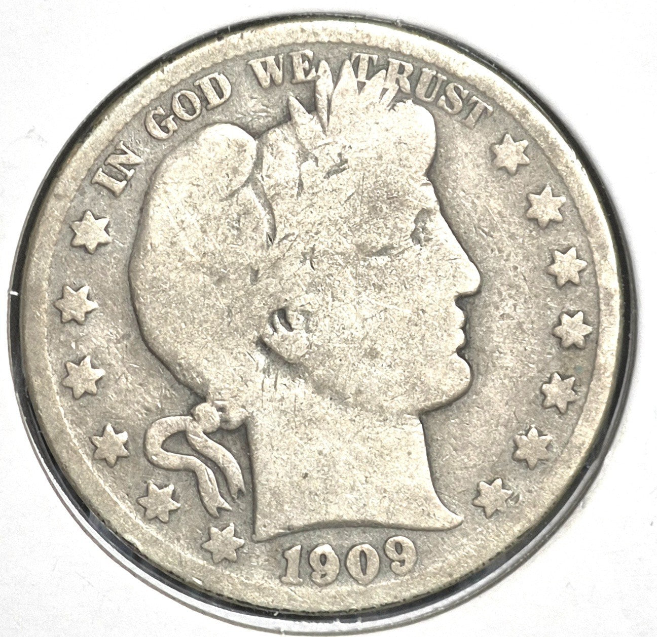 1909 S Barber Half Dollar 90% Silver 50C Very Good Condition Partial Motto