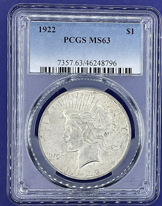✅ 1922 Peace Dollar MS-63 PCGS - Collectible Grade $1 Coin 90% Pure Silver💰