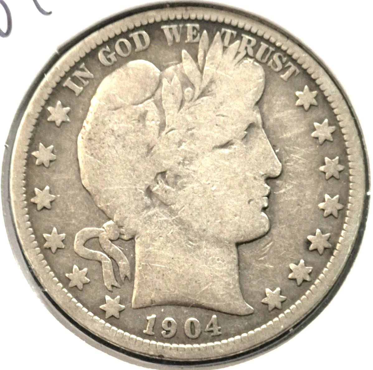 1904 O Barber Half Dollar 90% Silver 50C Partial Liberty, Full Motto, Full Rim