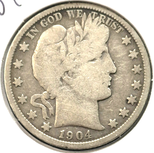 1904 O Barber Half Dollar 90% Silver 50C Partial Liberty, Full Motto, Full Rim