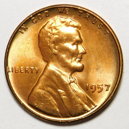 ✅ 1957 - P  Lincoln Wheat Cent Choice BU 1c BRILLIANT UNCIRCULATED From OBW Roll