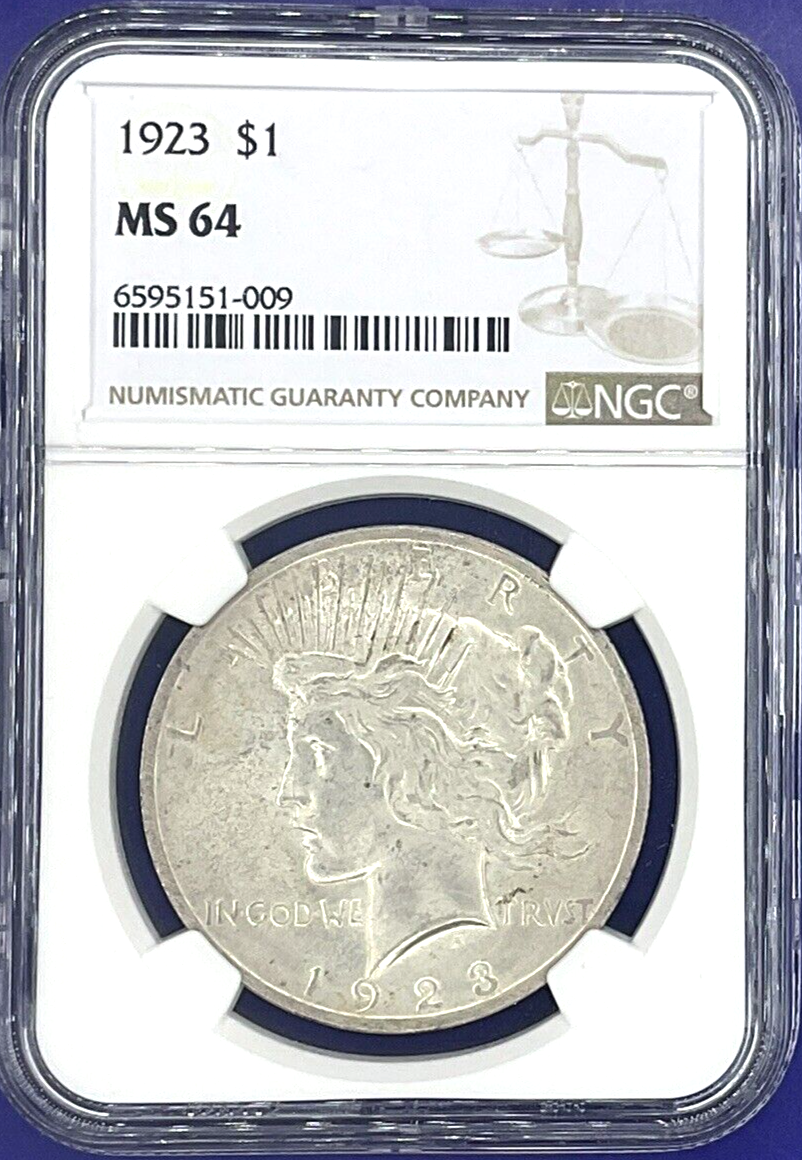 ✅ 1923 NGC MS64 - Peace Silver Dollar Early Date $1 Coin 90% Silver Sharp ✅