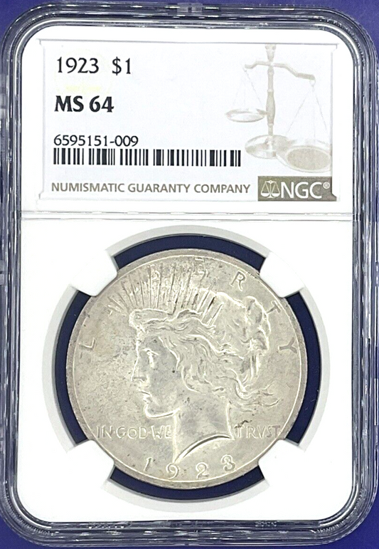 ✅ 1923 NGC MS64 - Peace Silver Dollar Early Date $1 Coin 90% Silver Sharp ✅