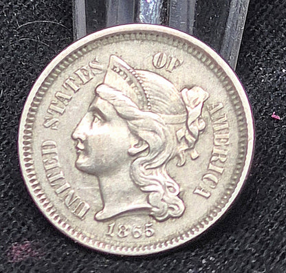 🔥 1865 Liberty Head Three Cent Nickel 3c Civil War Coin Rare Key Date XF-AU