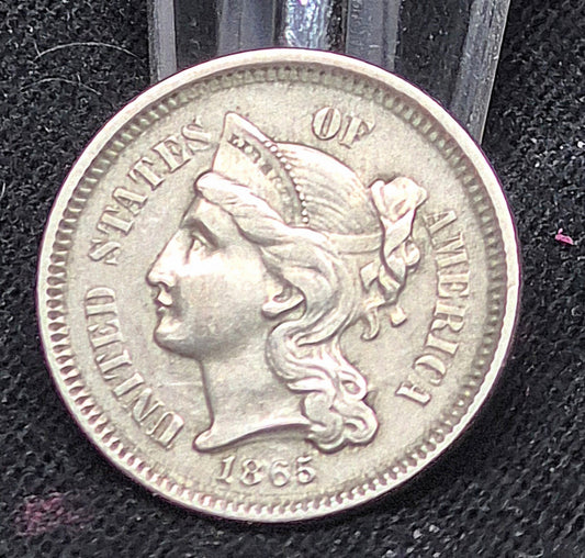 🔥 1865 Liberty Head Three Cent Nickel 3c Civil War Coin Rare Key Date XF-AU