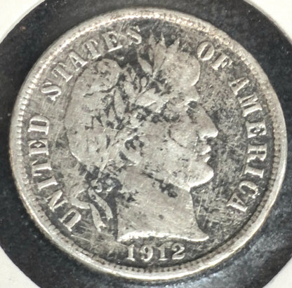 1912 P Barber Dime Die Rotation 🥈90% Silver🥈 Fine Details Circulated Condition
