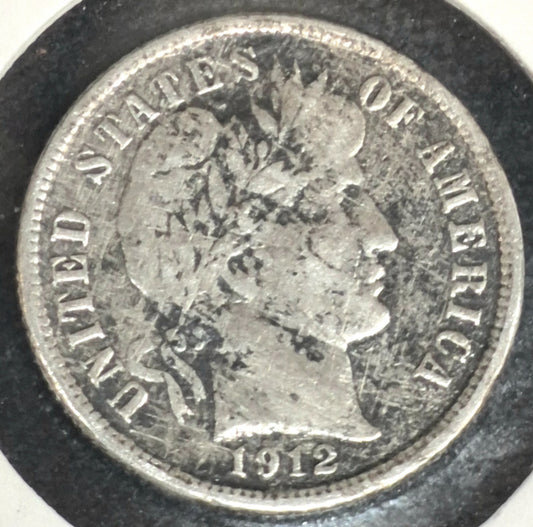 1912 P Barber Dime Die Rotation 🥈90% Silver🥈 Fine Details Circulated Condition