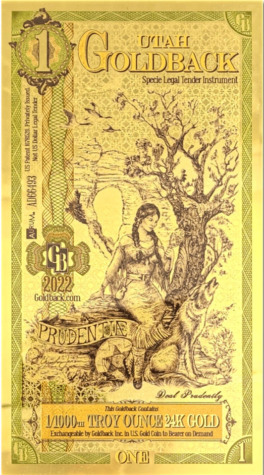💰1 Utah Goldback Aurum Gold Foil Note 1/1000 oz 24kt .999 Fine  💰