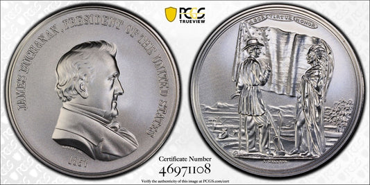 ✅ 2023 PCGS MS70 James Buchanan "1857" Presidential Silver Medal  Gold Shield