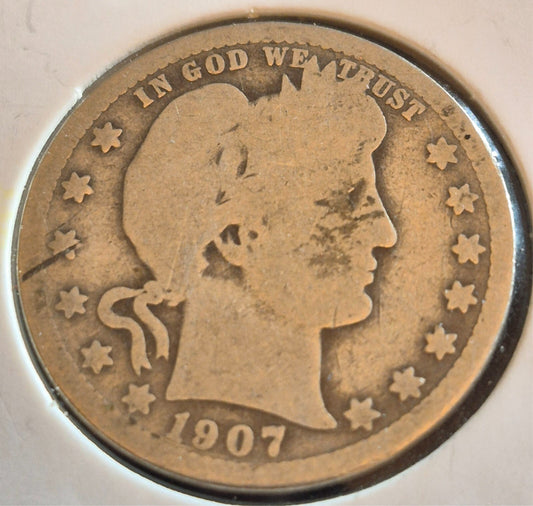 1907 D Barber Silver Quarter 90% SILVER Coin Raw Circulated AG Condition or Less
